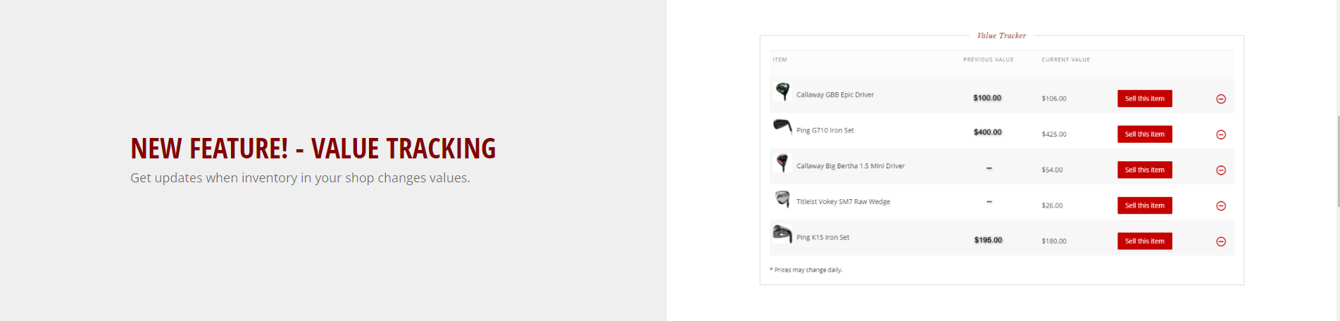 Golf Stix Value Tracking Feature!